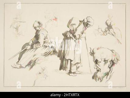 Art Inspired by Sheet of Sketches, 1753, Etching, image: 5 1/2 x 8 1/8 in. (13,9 x 20,6 cm), Prints, Francois Boucher (francese, Parigi 1703–1770 Parigi), dopo Abraham Bloemaert (Netherlandish, Gorinchem 1566–1651 Utrecht, opere classiche modernizzate da Artotop con un tuffo di modernità. Forme, colore e valore, impatto visivo accattivante sulle emozioni artistiche attraverso la libertà delle opere d'arte in modo contemporaneo. Un messaggio senza tempo che persegue una nuova direzione selvaggiamente creativa. Artisti che si rivolgono al supporto digitale e creano l'NFT Artotop Foto Stock