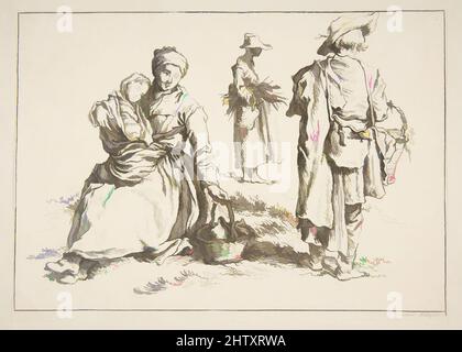 Art Inspired by Sheet of Sketches, 1753, Etching, image: 5 11/16 x 8 1/8 in. (14,4 x 20,7 cm), Prints, Francois Boucher (francese, Parigi 1703–1770 Parigi), dopo Abraham Bloemaert (Netherlandish, Gorinchem 1566–1651 Utrecht, opere classiche modernizzate da Artotop con un tuffo di modernità. Forme, colore e valore, impatto visivo accattivante sulle emozioni artistiche attraverso la libertà delle opere d'arte in modo contemporaneo. Un messaggio senza tempo che persegue una nuova direzione selvaggiamente creativa. Artisti che si rivolgono al supporto digitale e creano l'NFT Artotop Foto Stock