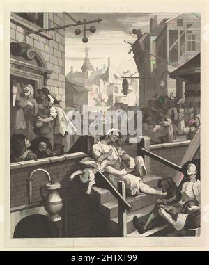 Art Inspired by Gin Lane, 1 febbraio 1751, incisione e incisione; terzo stato di tre, foglio: 15 1/16 x 12 1/2 poll. (38,3 x 31,7 cm), Prints, William Hogarth (Londra 1697–1764 Londra, opere classiche modernizzate da Artotop con un tuffo di modernità. Forme, colore e valore, impatto visivo accattivante sulle emozioni artistiche attraverso la libertà delle opere d'arte in modo contemporaneo. Un messaggio senza tempo che persegue una nuova direzione selvaggiamente creativa. Artisti che si rivolgono al supporto digitale e creano l'NFT Artotop Foto Stock