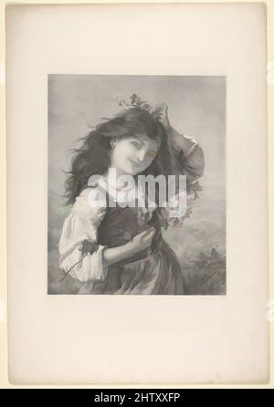 Art Inspired by Without a Cloud, After 1870, Mixed Method Engraving, Image: 9 13/16 x 8 1/16 in. (25 x 20,4 cm), Prints, dopo Sophie Anderson (British (nata Francia), Parigi 1823–1903 Falmouth), una giovane ragazza italiana con capelli sciolti che danzano fuori porta e che tiene un filo di edera, opere classiche modernizzate da Artotop con un tuffo di modernità. Forme, colore e valore, impatto visivo accattivante sulle emozioni artistiche attraverso la libertà delle opere d'arte in modo contemporaneo. Un messaggio senza tempo che persegue una nuova direzione selvaggiamente creativa. Artisti che si rivolgono al supporto digitale e creano l'NFT Artotop Foto Stock