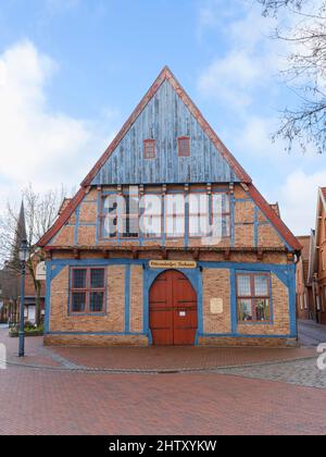 Otterndorf Tea House nel centro storico, Otterndorf, bassa Sassonia, Germania Foto Stock