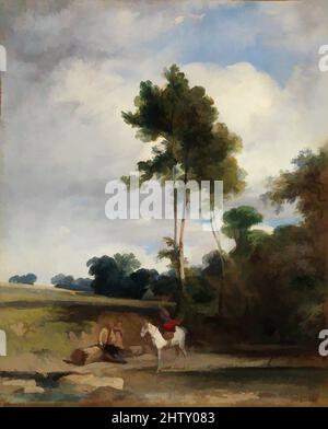 Arte ispirata da Roadside Halt, 1826, olio su tela, 18 1/4 x 14 7/8 poll. (46,4 x 37,8 cm), dipinti, Richard Parkes Bonington (British, Arnold, Nottinghamshire 1802–1828 London), ambientato in Normandia, questa tela del 1826 è dipinta con una fluidità e leggerezza simile all'acquerello, un mezzo, opere classiche modernizzate da Artotop con un tuffo di modernità. Forme, colore e valore, impatto visivo accattivante sulle emozioni artistiche attraverso la libertà delle opere d'arte in modo contemporaneo. Un messaggio senza tempo che persegue una nuova direzione selvaggiamente creativa. Artisti che si rivolgono al supporto digitale e creano l'NFT Artotop Foto Stock