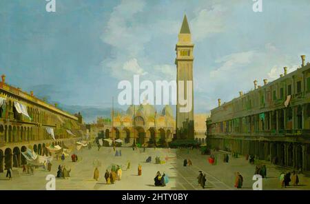 Arte ispirata a Piazza San Marco, fine 1720s, olio su tela, 27 x 44 1/4 poll. (68,6 x 112,4 cm), dipinti, Canaletto (canale Giovanni Antonio) (Venezia 1697–1768), il più celebre pittore di vista della Venezia settecentesca, Canaletto era particolarmente popolare con opere classiche modernizzate da Artotop con un tuffo di modernità. Forme, colore e valore, impatto visivo accattivante sulle emozioni artistiche attraverso la libertà delle opere d'arte in modo contemporaneo. Un messaggio senza tempo che persegue una nuova direzione selvaggiamente creativa. Artisti che si rivolgono al supporto digitale e creano l'NFT Artotop Foto Stock