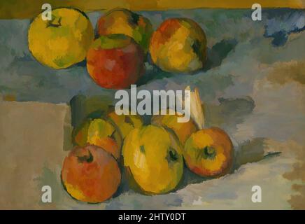 Arte ispirata alle mele, 1878–79, olio su tela, 9 x 13 poll. (22,9 x 33 cm), dipinti, Paul Cézanne (francese, Aix-en-Provence 1839–1906 Aix-en-Provence), questa composizione combina due studi separati che non sono legati a qualsiasi pittura conosciuta da Cézanne. La tonalità brunastra che ricopre, Classic opere modernizzate da Artotop con un tuffo di modernità. Forme, colore e valore, impatto visivo accattivante sulle emozioni artistiche attraverso la libertà delle opere d'arte in modo contemporaneo. Un messaggio senza tempo che persegue una nuova direzione selvaggiamente creativa. Artisti che si rivolgono al supporto digitale e creano l'NFT Artotop Foto Stock