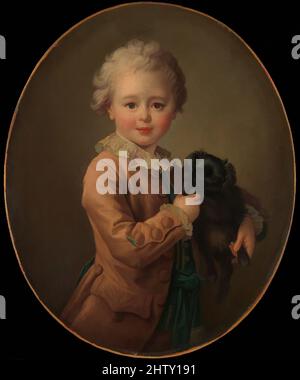 Arte ispirata a Boy con un Black Spaniel, olio su tela, ovale, 25 3/8 x 21 poll. (64,5 x 53,3 cm), dipinti, Franois Hubert Drouais (francese, Parigi 1727–1775 Parigi), l'immagine è una replica autografa di un'opera (luogo sconosciuto) che è completamente firmato e datato 1766 ed è stato esposto a, opere classiche modernizzate da Artotop con un tuffo di modernità. Forme, colore e valore, impatto visivo accattivante sulle emozioni artistiche attraverso la libertà delle opere d'arte in modo contemporaneo. Un messaggio senza tempo che persegue una nuova direzione selvaggiamente creativa. Artisti che si rivolgono al supporto digitale e creano l'NFT Artotop Foto Stock