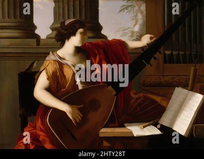 Art Inspired by Allegory of Music, 1649, Oil on canvas, 41 5/8 x 56 3/4 poll. (105,7 x 144,1 cm), dipinti, Laurent de la Hyre (francese, Parigi 1606–1656 Parigi), la figura allegorica melodie un teorbo. Alle sue spalle si trova un songbird, simbolo di musica naturale, mentre per contro può essere, opere classiche modernizzate da Artotop con un tuffo di modernità. Forme, colore e valore, impatto visivo accattivante sulle emozioni artistiche attraverso la libertà delle opere d'arte in modo contemporaneo. Un messaggio senza tempo che persegue una nuova direzione selvaggiamente creativa. Artisti che si rivolgono al supporto digitale e creano l'NFT Artotop Foto Stock