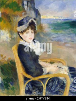 Arte ispirata da The Seashore, 1883, olio su tela, 36 1/4 x 28 1/2 poll. (92,1 x 72,4 cm), dipinti, Auguste Renoir (francese, Limoges 1841–1919 Cagnes-sur-Mer), Renoir probabilmente dipinse questo lavoro nel suo studio, posando il suo modello e futura moglie, Aline Charigot, in una sedia di vimini. Le opere, Classic modernizzate da Artotop con un tuffo di modernità. Forme, colore e valore, impatto visivo accattivante sulle emozioni artistiche attraverso la libertà delle opere d'arte in modo contemporaneo. Un messaggio senza tempo che persegue una nuova direzione selvaggiamente creativa. Artisti che si rivolgono al supporto digitale e creano l'NFT Artotop Foto Stock