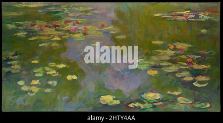 Arte ispirata da Water Lilies, 1919, olio su tela, 39 3/4 x 78 3/4 poll. (101 x 200 cm), dipinti, Claude Monet (francese, Parigi 1840–1926 Giverny), questa opera è una delle quattro immagini di gigli d'acqua che, eccezionalmente, Monet ha finito, firmato, e venduto nel 1919. Gran parte del suo lavoro tardivo, Classic opere modernizzate da Artotop con un tuffo di modernità. Forme, colore e valore, impatto visivo accattivante sulle emozioni artistiche attraverso la libertà delle opere d'arte in modo contemporaneo. Un messaggio senza tempo che persegue una nuova direzione selvaggiamente creativa. Artisti che si rivolgono al supporto digitale e creano l'NFT Artotop Foto Stock