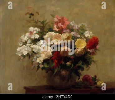 Arte ispirata ai fiori estivi, 1880, olio su tela, 20 x 24 3/8 poll. (50,8 x 61,9 cm), dipinti, Henri Fantin-Latour (francese, Grenoble 1836–1904 Buré), l'iscrizione nell'angolo in alto a destra indica che Fantin ha completato questo dipinto nel settembre 1880 al villaggio di Buré, opere classiche modernizzate da Artotop con un tuffo di modernità. Forme, colore e valore, impatto visivo accattivante sulle emozioni artistiche attraverso la libertà delle opere d'arte in modo contemporaneo. Un messaggio senza tempo che persegue una nuova direzione selvaggiamente creativa. Artisti che si rivolgono al supporto digitale e creano l'NFT Artotop Foto Stock