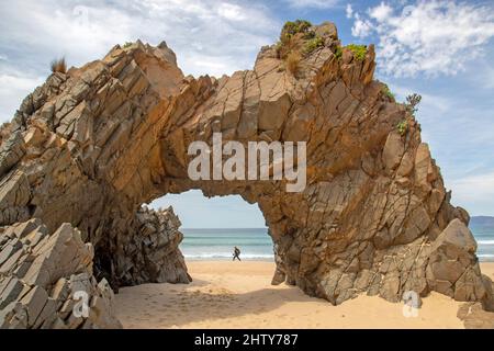 Arco di roccia sulla Baia di Moorina sull'Isola di Bruny Foto Stock