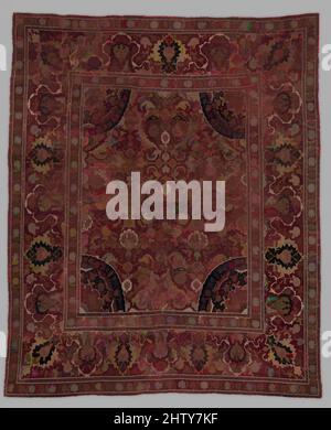 Arte ispirata da Carpet, 17th secolo, attribuita all'Egitto, lana (ordito, trama e mucchio); Pelo asimmetrico annodato, Rug: L. 136 poll. (345,4 cm), Textiles-Rugs, opere classiche modernizzate da Artotop con un tuffo di modernità. Forme, colore e valore, impatto visivo accattivante sulle emozioni artistiche attraverso la libertà delle opere d'arte in modo contemporaneo. Un messaggio senza tempo che persegue una nuova direzione selvaggiamente creativa. Artisti che si rivolgono al supporto digitale e creano l'NFT Artotop Foto Stock