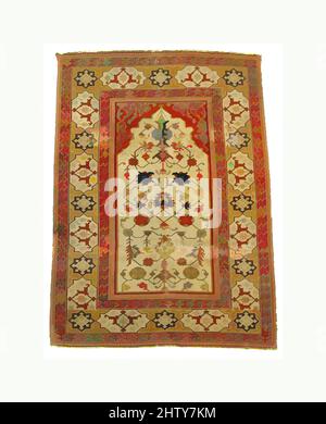 Arte ispirata da Carpet, probabilmente 17th secolo, attribuita a tacchino, lana (ordito, trama e mucchio); Pelo a nodi simmetrici e asimmetrici, H. 64" (162,56 cm), Textiles-Rugs, opere classiche modernizzate da Artotop con un tuffo di modernità. Forme, colore e valore, impatto visivo accattivante sulle emozioni artistiche attraverso la libertà delle opere d'arte in modo contemporaneo. Un messaggio senza tempo che persegue una nuova direzione selvaggiamente creativa. Artisti che si rivolgono al supporto digitale e creano l'NFT Artotop Foto Stock