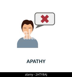 Icona piatta apatia. Segno colorato dell'elemento dalla raccolta di disturbi psicologici. Segno piatto dell'icona di apatia per disegno di fotoricettore, infographics e più. Illustrazione Vettoriale