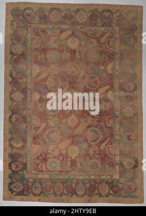 Arte ispirata da Carpet, 17th secolo, attribuita a India, Wool, H. 128 3/4 in. .(327 cm), tessuti-tappeti, opere classiche modernizzate da Artotop con un tuffo di modernità. Forme, colore e valore, impatto visivo accattivante sulle emozioni artistiche attraverso la libertà delle opere d'arte in modo contemporaneo. Un messaggio senza tempo che persegue una nuova direzione selvaggiamente creativa. Artisti che si rivolgono al supporto digitale e creano l'NFT Artotop Foto Stock