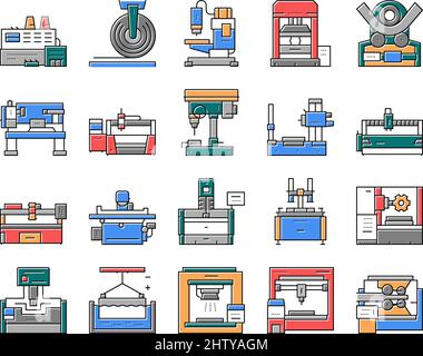 Metal Working Machine Collection Icons Set Vector . Illustrazione Vettoriale