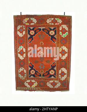 Arte ispirata da Carpet, 17th secolo, attribuita a tacchino, lana (ordito, trama e mucchio); Pelo con annodatura simmetrica, H. 69 poll. (175,3 cm), Textiles-Rugs, opere classiche modernizzate da Artotop con un tuffo di modernità. Forme, colore e valore, impatto visivo accattivante sulle emozioni artistiche attraverso la libertà delle opere d'arte in modo contemporaneo. Un messaggio senza tempo che persegue una nuova direzione selvaggiamente creativa. Artisti che si rivolgono al supporto digitale e creano l'NFT Artotop Foto Stock