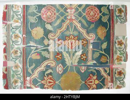 Arte ispirata da Carpet frammento, terzo trimestre del 17th secolo, attribuita a India, seta, lana, L. 15 in. (38 cm), Textiles-Rugs, opere classiche modernizzate da Artotop con un tuffo di modernità. Forme, colore e valore, impatto visivo accattivante sulle emozioni artistiche attraverso la libertà delle opere d'arte in modo contemporaneo. Un messaggio senza tempo che persegue una nuova direzione selvaggiamente creativa. Artisti che si rivolgono al supporto digitale e creano l'NFT Artotop Foto Stock