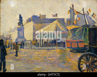 Arte ispirata a Place de Clichy, 1887, olio su legno, 10 3/4 x 14 poll. (27,3 x 35,6 cm), dipinti, Paul Signac (francese, Parigi 1863–1935 Parigi, opere classiche modernizzate da Artotop con un tuffo di modernità. Forme, colore e valore, impatto visivo accattivante sulle emozioni artistiche attraverso la libertà delle opere d'arte in modo contemporaneo. Un messaggio senza tempo che persegue una nuova direzione selvaggiamente creativa. Artisti che si rivolgono al supporto digitale e creano l'NFT Artotop Foto Stock