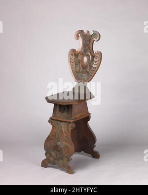 Arte ispirata alla sedia laterale (sgabello a dorsale), fine 16th secolo, italiana, Roma o Firenze (?), Noce, scolpita., H. 100,3 cm, W. 3,8 cm, D. 42 cm, legno-Arredamento, opere classiche modernizzate da Artotop con un tuffo di modernità. Forme, colore e valore, impatto visivo accattivante sulle emozioni artistiche attraverso la libertà delle opere d'arte in modo contemporaneo. Un messaggio senza tempo che persegue una nuova direzione selvaggiamente creativa. Artisti che si rivolgono al supporto digitale e creano l'NFT Artotop Foto Stock