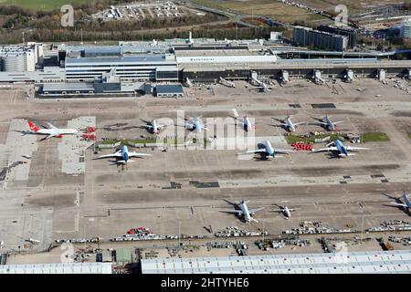 Vista aerea dell'Aeroporto Internazionale di Manchester Foto Stock