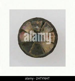 Arte ispirata da Disk Brooch, 6th secolo, Frankish, lega di rame, pasta, Nucleo di ferro, totale: 13/16 x 5/16 poll. (2,1 x 0,8 cm), in lega di rame metallizzato, opere classiche modernizzate da Artotop con un tocco di modernità. Forme, colore e valore, impatto visivo accattivante sulle emozioni artistiche attraverso la libertà delle opere d'arte in modo contemporaneo. Un messaggio senza tempo che persegue una nuova direzione selvaggiamente creativa. Artisti che si rivolgono al supporto digitale e creano l'NFT Artotop Foto Stock