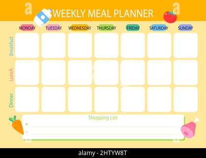 Disegno a mano piatto pasto planner illustrazione vettoriale. Illustrazione Vettoriale