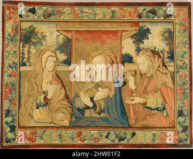 Arte ispirata dalla Sacra Famiglia con Sant'Anna, ca. 1500, South Netherlandish, lino ordito, lana, seta, Argento, e zattere dorate, totale: 41 3/4 x 55in. (106,1 x 139,7cm), Textiles-Araquestries, opere classiche modernizzate da Artotop con un tuffo di modernità. Forme, colore e valore, impatto visivo accattivante sulle emozioni artistiche attraverso la libertà delle opere d'arte in modo contemporaneo. Un messaggio senza tempo che persegue una nuova direzione selvaggiamente creativa. Artisti che si rivolgono al supporto digitale e creano l'NFT Artotop Foto Stock