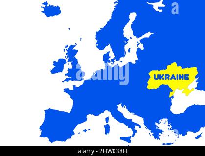 Immagine cartografica europea con posizione dell'Ucraina Foto Stock