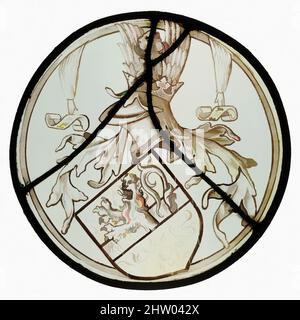 Arte ispirata da roundel con stemma, fine 15th secolo, Sud Netherlandh, vetro incolore, macchia d'argento, vernice vetrosa, 9 x 1/4 poll. (22,9 x 0,6 cm), vetrate, opere classiche modernizzate da Artotop con un tocco di modernità. Forme, colore e valore, impatto visivo accattivante sulle emozioni artistiche attraverso la libertà delle opere d'arte in modo contemporaneo. Un messaggio senza tempo che persegue una nuova direzione selvaggiamente creativa. Artisti che si rivolgono al supporto digitale e creano l'NFT Artotop Foto Stock