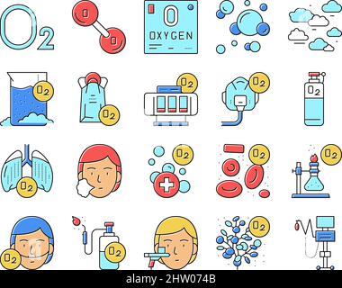 Oxygen O2 Chemical Collection Icons Set Vector . Illustrazione Vettoriale