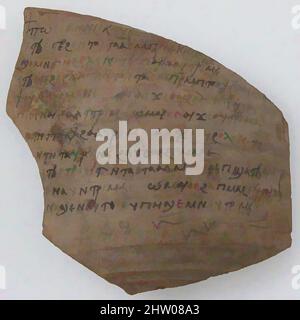Arte ispirata da Ostrakon, 600, made in Tebe, Egitto bizantino, copto, Frammento di ceramica con scritta in inchiostro, 6 5/16 x 6 5/16 pollici (16 x 16 cm), Ceramica, opere classiche modernizzate da Artotop con un tuffo di modernità. Forme, colore e valore, impatto visivo accattivante sulle emozioni artistiche attraverso la libertà delle opere d'arte in modo contemporaneo. Un messaggio senza tempo che persegue una nuova direzione selvaggiamente creativa. Artisti che si rivolgono al supporto digitale e creano l'NFT Artotop Foto Stock