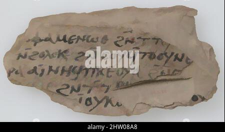 Arte ispirata da Ostrakon, 600, made in Tebe, Egitto bizantino, copto, Calcare con iscrizione a inchiostro, 2 3/4 x 5 9/16 pollici (7 x 14,1 cm), Ceramica, opere classiche modernizzate da Artotop con un tuffo di modernità. Forme, colore e valore, impatto visivo accattivante sulle emozioni artistiche attraverso la libertà delle opere d'arte in modo contemporaneo. Un messaggio senza tempo che persegue una nuova direzione selvaggiamente creativa. Artisti che si rivolgono al supporto digitale e creano l'NFT Artotop Foto Stock