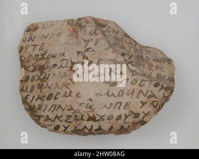 Arte ispirata da Ostrakon, 600, made in Tebe, Egitto bizantino, copto, Calcare con iscrizione a inchiostro, 4 1/8 x 3 1/16 pollici (10,5 x 7,8 cm), Ceramica, opere classiche modernizzate da Artotop con un tuffo di modernità. Forme, colore e valore, impatto visivo accattivante sulle emozioni artistiche attraverso la libertà delle opere d'arte in modo contemporaneo. Un messaggio senza tempo che persegue una nuova direzione selvaggiamente creativa. Artisti che si rivolgono al supporto digitale e creano l'NFT Artotop Foto Stock