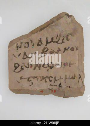Arte ispirata da Ostrakon, 600, made in Tebe, Egitto bizantino, copto, Calcare con iscrizione a inchiostro, 2 3/16 x 2 7/16 pollici (5,5 x 6,2 cm), Ceramica, opere classiche modernizzate da Artotop con un tuffo di modernità. Forme, colore e valore, impatto visivo accattivante sulle emozioni artistiche attraverso la libertà delle opere d'arte in modo contemporaneo. Un messaggio senza tempo che persegue una nuova direzione selvaggiamente creativa. Artisti che si rivolgono al supporto digitale e creano l'NFT Artotop Foto Stock