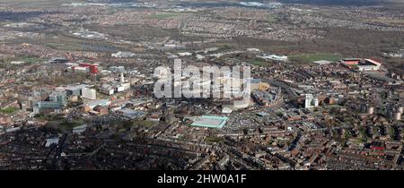 Vista aerea dello skyline del centro di Barnsley, South Yorkshire Foto Stock