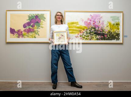 Edimburgo, Scozia, UK, 03 March2022, Nuova mostra: La mostra Claire Harkess Watercolor apre oggi alla Scottish Gallery. La mostra esplora l'ambiente vicino alla casa e allo studio dell'artista nel Perthshire Foto Stock