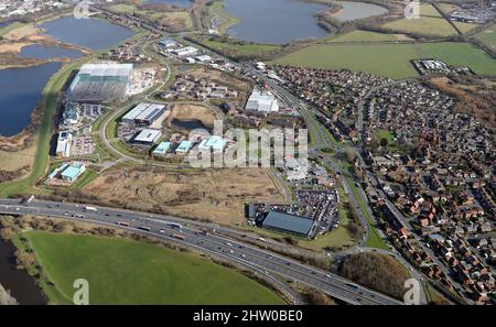 Vista aerea dell'area finanziaria di Calder Park di Wakefield, West Yorkshire Foto Stock