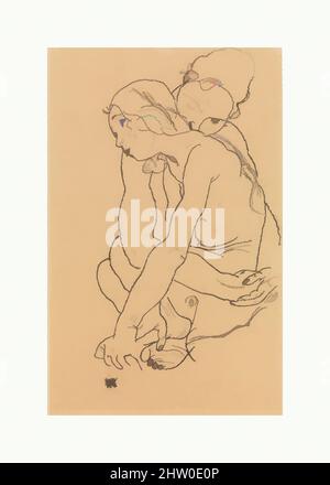 Arte ispirata a due donne che abbracciano, 1918, carbone su carta, 18 1/4 x 11 3/4 pollici (46,4 x 29,8 cm), disegni, Egon Schiele (Austriaco, Tulln 1890–1918 Vienna, opere classiche modernizzate da Artotop con un tocco di modernità. Forme, colore e valore, impatto visivo accattivante sulle emozioni artistiche attraverso la libertà delle opere d'arte in modo contemporaneo. Un messaggio senza tempo che persegue una nuova direzione selvaggiamente creativa. Artisti che si rivolgono al supporto digitale e creano l'NFT Artotop Foto Stock