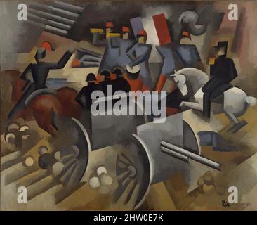 Arte ispirata da Artillery, 1911, olio su tela, 51 1/4 x 62 3/4 poll. (130,2 x 159,4 cm), dipinti, Roger de la Fresnaye (francese, le Mans 1885–1925 Grasse), artiglieria unisce il soggetto tradizionale di una milizia con lo stile decisamente moderno del cubismo. Il dipinto raffigura, opere classiche modernizzate da Artotop con un tuffo di modernità. Forme, colore e valore, impatto visivo accattivante sulle emozioni artistiche attraverso la libertà delle opere d'arte in modo contemporaneo. Un messaggio senza tempo che persegue una nuova direzione selvaggiamente creativa. Artisti che si rivolgono al supporto digitale e creano l'NFT Artotop Foto Stock