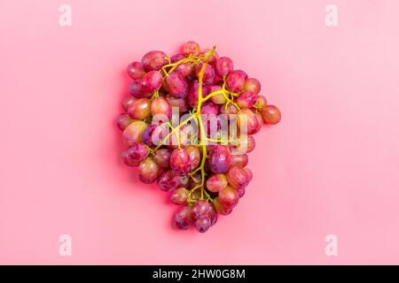 Uve naturali biologiche nere succose su un trend sfondo rosa Top View Flat Lay. Stile rustico. Paese Village Agricoltura concetti Foto Stock