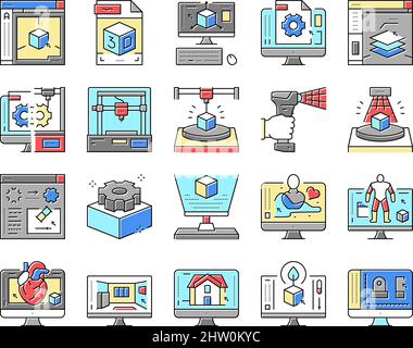 3D modellazione del software e delle icone del dispositivo Set Vector . Illustrazione Vettoriale