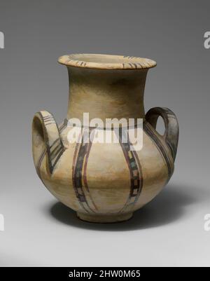 Arte ispirata da vaso a due maneggiatori, New Kingdom, Dynasty 18, Early, ca. 1550–1458 a.C., dall'Egitto, dall'Egitto superiore, da Tebe, da Asasif, Courtyard CC 41, Pit 3, sepoltura B 4, tra testa di bara e muro, 1915–16, ceramica (argilla marmiglia), h. 17,7 cm (6 15/16 poll.); diam. 15,5 cm (6 1/8 poll.), questo, opere classiche modernizzate da Artotop con un tuffo di modernità. Forme, colore e valore, impatto visivo accattivante sulle emozioni artistiche attraverso la libertà delle opere d'arte in modo contemporaneo. Un messaggio senza tempo che persegue una nuova direzione selvaggiamente creativa. Artisti che si rivolgono al supporto digitale e creano l'NFT Artotop Foto Stock