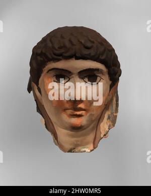 Arte ispirata dalla maschera funeraria, periodo romano, secolo d.C. 1st-4th, dall'Egitto, in gesso, vernice, h. 20,3 cm (8 pollici), opere classiche modernizzate da Artotop con un tuffo di modernità. Forme, colore e valore, impatto visivo accattivante sulle emozioni artistiche attraverso la libertà delle opere d'arte in modo contemporaneo. Un messaggio senza tempo che persegue una nuova direzione selvaggiamente creativa. Artisti che si rivolgono al supporto digitale e creano l'NFT Artotop Foto Stock