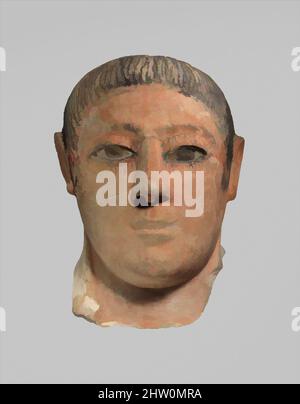 Arte ispirata da maschera funeraria, periodo romano, 4th d.C., dall'Egitto, in gesso, vernice, h. 18,5 cm (7 5/16 poll.); w. 10 cm (3 15/16 pollici), opere classiche modernizzate da Artotop con un tuffo di modernità. Forme, colore e valore, impatto visivo accattivante sulle emozioni artistiche attraverso la libertà delle opere d'arte in modo contemporaneo. Un messaggio senza tempo che persegue una nuova direzione selvaggiamente creativa. Artisti che si rivolgono al supporto digitale e creano l'NFT Artotop Foto Stock