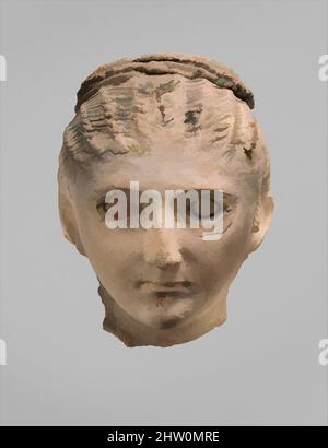 Arte ispirata dalla maschera funeraria, periodo romano, secolo d.C. 1st-4th, dall'Egitto, in gesso, vernice, h. 18,3 cm (7 3/16 poll.); w. 14 cm (5 1/2 pollici), opere classiche modernizzate da Artotop con un tuffo di modernità. Forme, colore e valore, impatto visivo accattivante sulle emozioni artistiche attraverso la libertà delle opere d'arte in modo contemporaneo. Un messaggio senza tempo che persegue una nuova direzione selvaggiamente creativa. Artisti che si rivolgono al supporto digitale e creano l'NFT Artotop Foto Stock