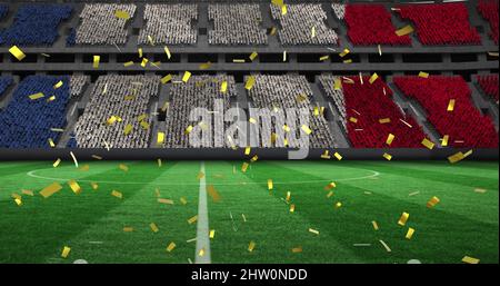 Immagine dei confetti d'oro che cadono sopra la bandiera della francia nello stadio sportivo Foto Stock