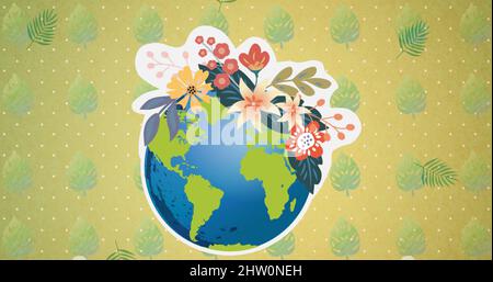 Immagine del globo con fiori sulle foglie Foto Stock