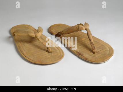 Arte ispirata a Pair of Sandals, secondo periodo intermedio – primo nuovo Regno, Dinastia 17–18, ca. 1580–1479 a.C., dall'Egitto, dall'Egitto superiore, da Tebe, dall'Asasif meridionale, Tomba, 1920–22, Papiro Reed, destra: L. 28,7 x W. 12,8 cm (11 5/16 x 5 1/16 in.); sinistra: L. 28,3 x W. 12,6 cm (11 1/8 x 4 15, opere classiche modernizzate da Artotop con un tuffo di modernità. Forme, colore e valore, impatto visivo accattivante sulle emozioni artistiche attraverso la libertà delle opere d'arte in modo contemporaneo. Un messaggio senza tempo che persegue una nuova direzione selvaggiamente creativa. Artisti che si rivolgono al supporto digitale e creano l'NFT Artotop Foto Stock