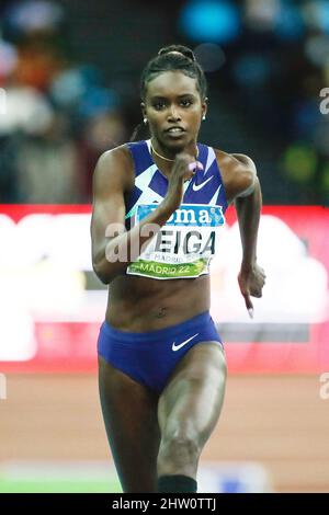 Madrid, Spagna - 2 marzo 2022, Evelise Veiga del Portogallo in azione durante il Women Long Jump of the World Athletics Indoor Tour Madrid 2022 il 2 marzo 2022 al Polideportivo Gallur di Madrid, Spagna -Foto Oscar J Barroso / Spagna DPPI / DPPI - Foto: Oscar Barroso/DPPI/LiveMedia Foto Stock