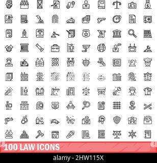 100 icone di legge impostate. Illustrazione del contorno di 100 icone di legge vettore set isolato su sfondo bianco Illustrazione Vettoriale